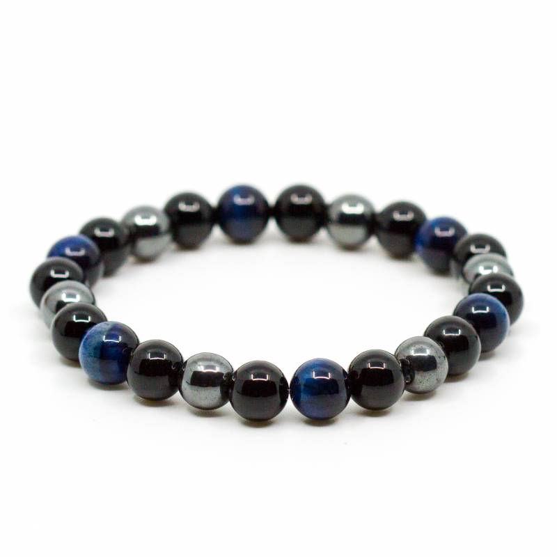 Bracelet Œil De Tigre Bleu Hématite Obsidienne Pierre Naturelle