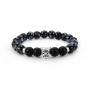 Bracelet en Obsidienne Flocon de Neige et Onyx Mat avec Tête de Léopard en Acier | Boutique de Lithothérapie