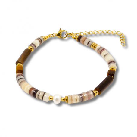 Bracelet Naturel Œil de Tigre et Perle d’Eau Douce Bracelet Naturel Œil de Tigre et Perle d’Eau Douce