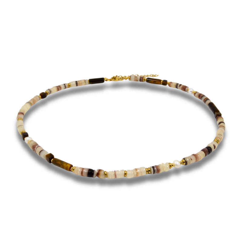 Bracciale Occhio di Tigre Naturale e Perle d'Acqua Dolce