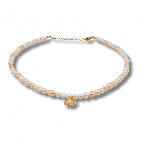 Collier en Perles d’Eau Douce Blanches et Rosées Collier en Perles d’Eau Douce Blanches et Rosées