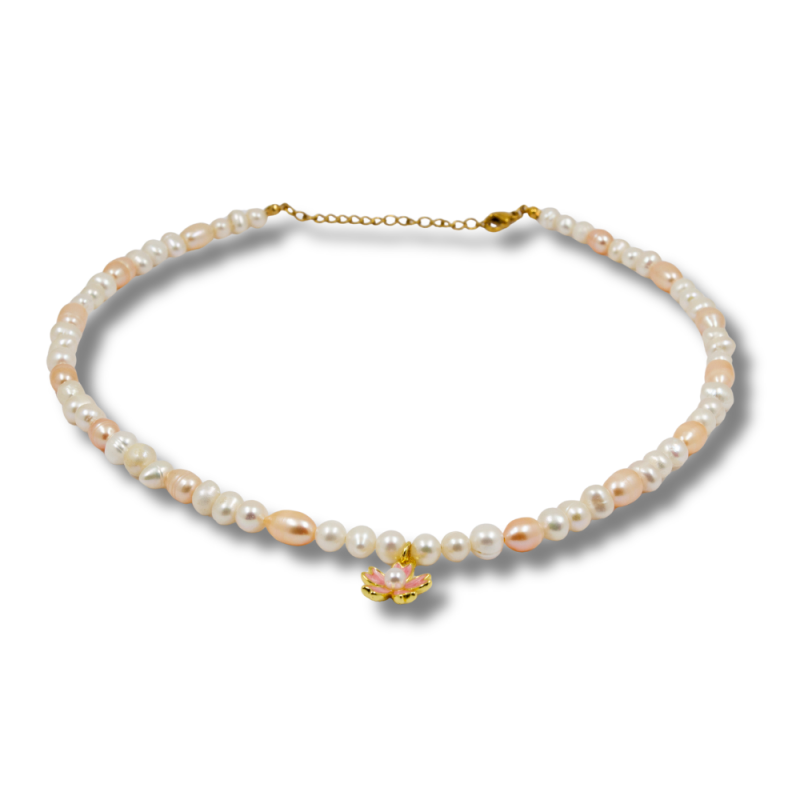 Collier en Perles d’Eau Douce Blanches et Rosées