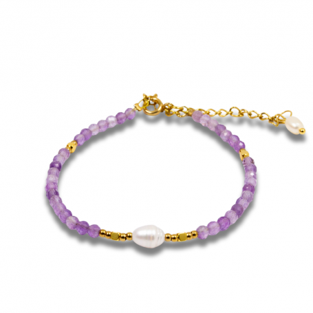 Bracelet Doré avec Améthyste et Perles d’Eau Douce Bracelet Doré avec Améthyste et Perles d’Eau Douce