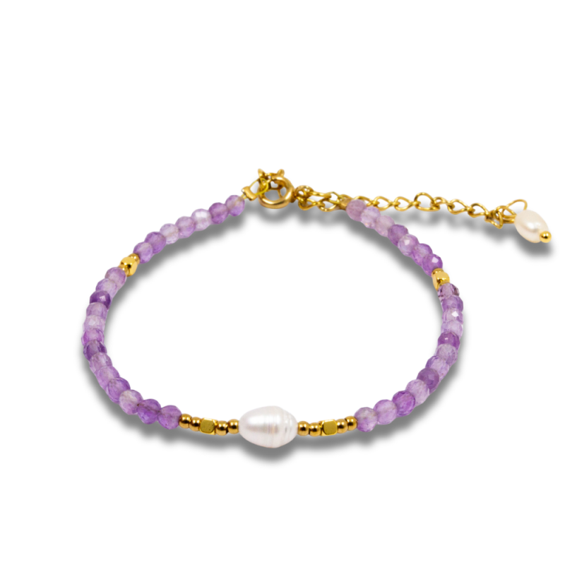 Bracelet Doré avec Améthyste et Perles d’Eau Douce