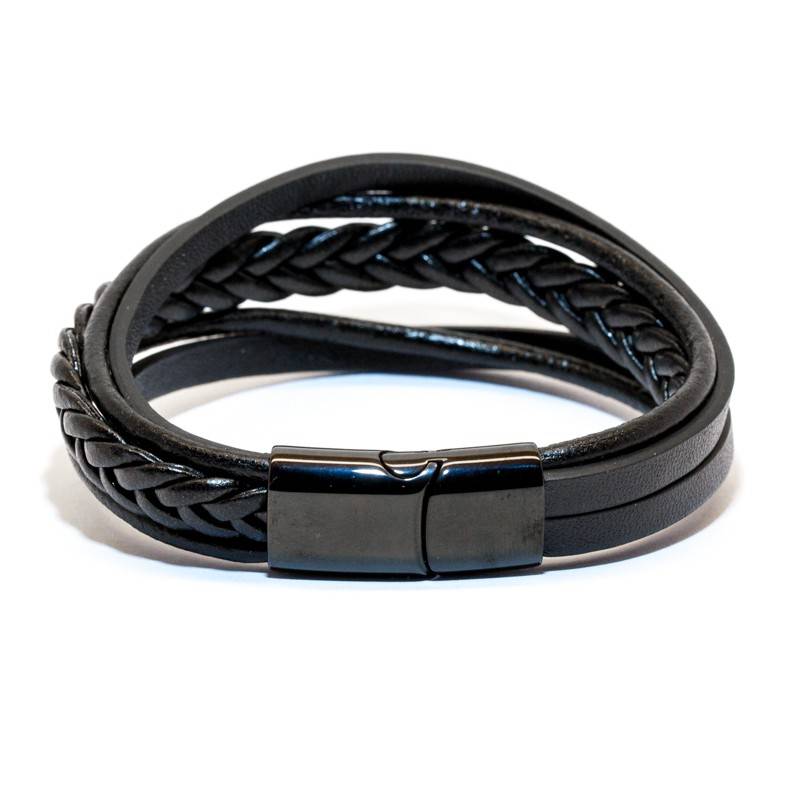 Bracelet Homme Multiple Cuir Noir